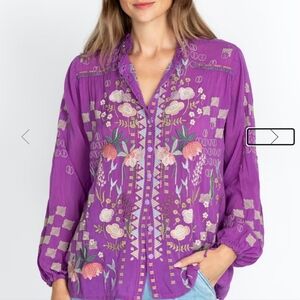 Johnny Was S Brielle Vibrant Purple Embroidered Floral Oversized Blouse